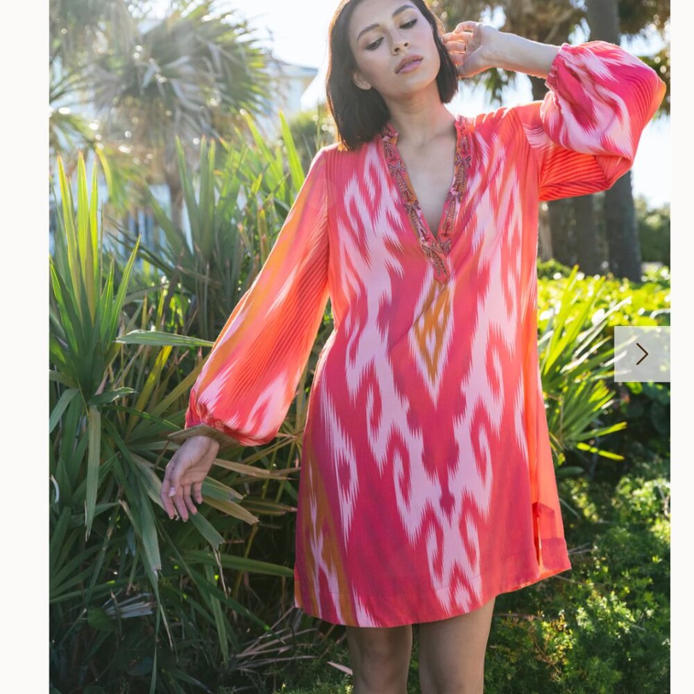 Figue Rylene Dress NWT XS Salome Ikat Sunset Coral Belted Resort